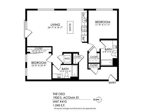 A black and white image of a floor plan for a unit at 1900 S. Comma St.
